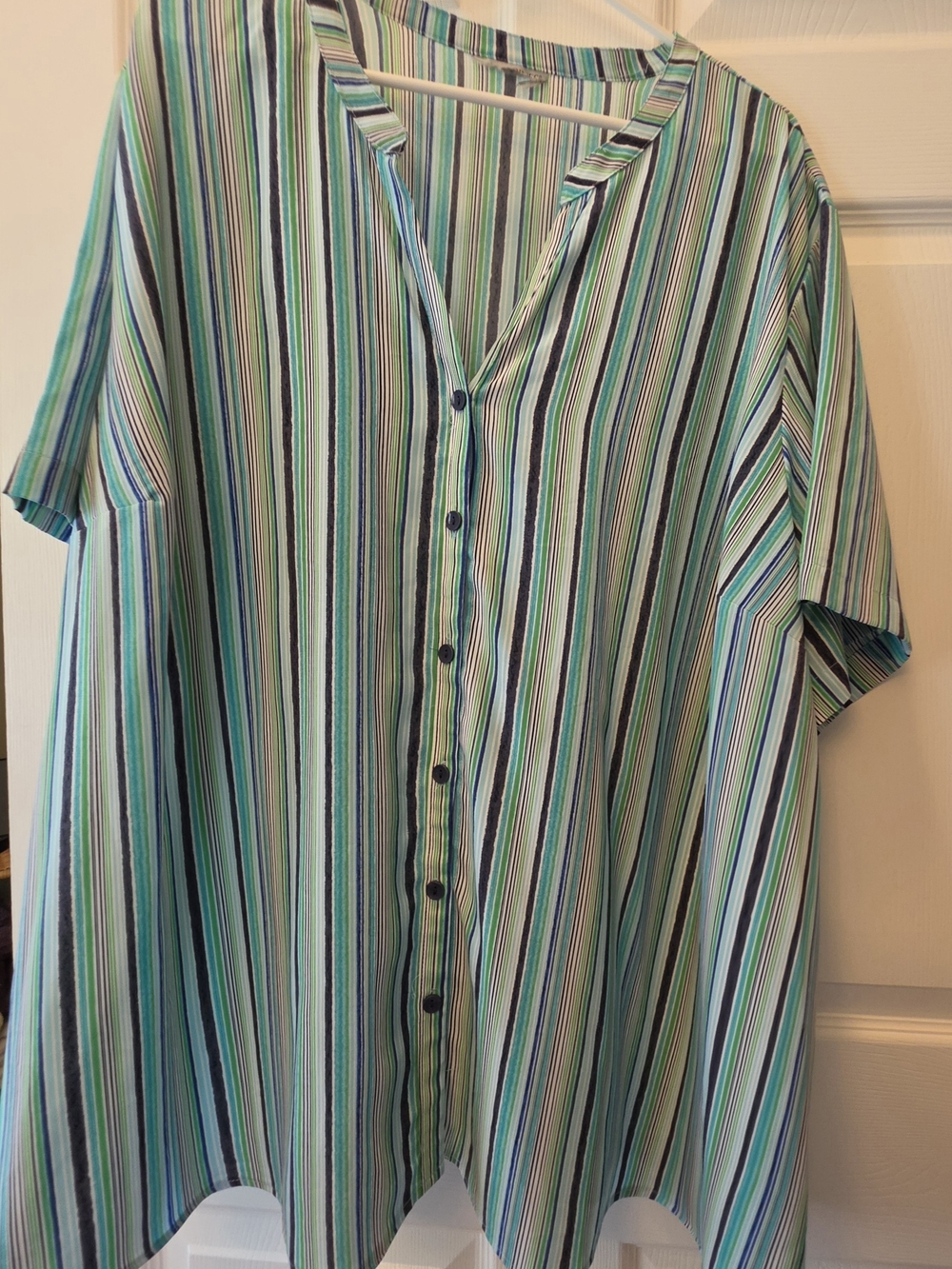 Catherines Multi-Color Vertical Stripe Button Front Blouse